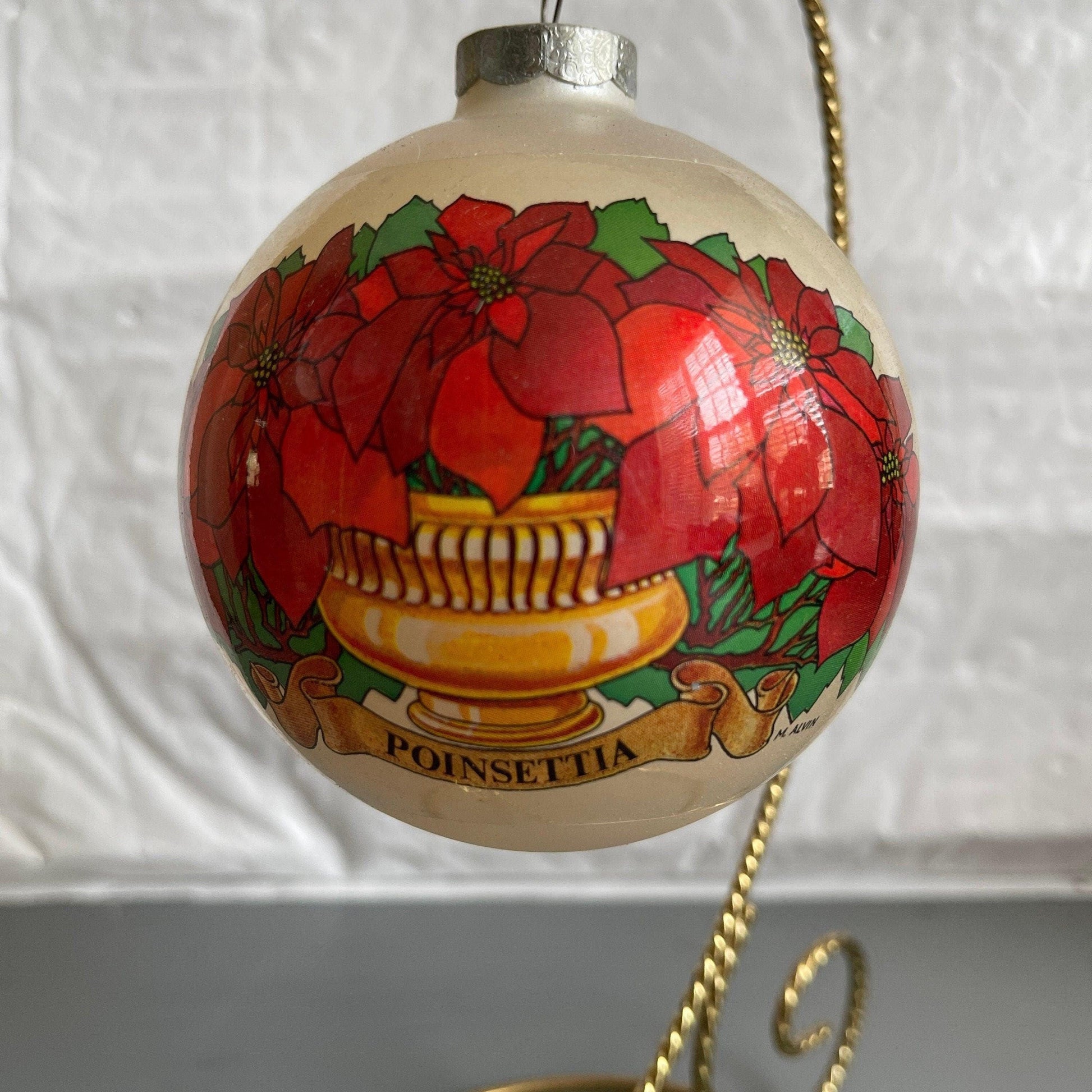 Essex Franke Poinsettia Collectors Series Vintage Glass Ball Christmas Ornament