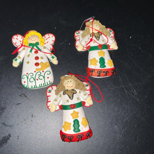 Pretty painted porcelain Angels collection of 3 ornaments