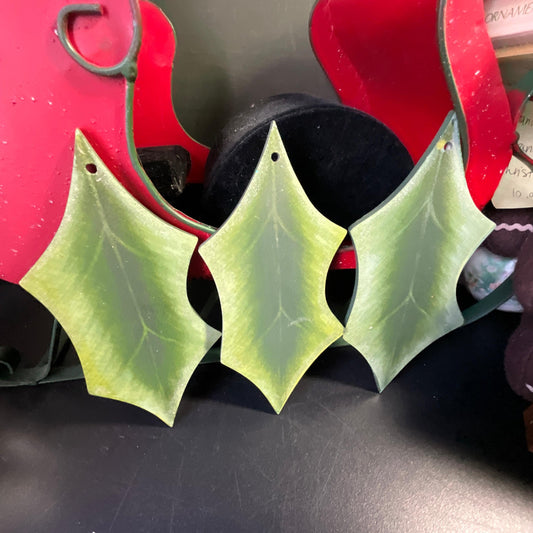 Holly Leaves set of 3 wooden ornaments