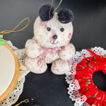 Fun crafting themed set of 5 vintage cloth ornaments mouse in hoop, gingerbread man, horse, teddy bear, and wreath