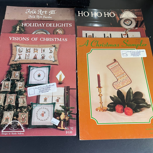 Homespun Elegance amazing lot of 5 vintage Christmas counted cross stitch charts see pictures and description*