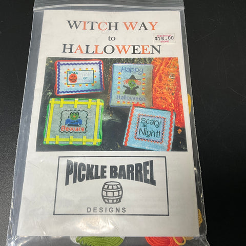 Pickle Barrel Designs Witch Way to Halloween cross stitch chart with Sullivan Threads