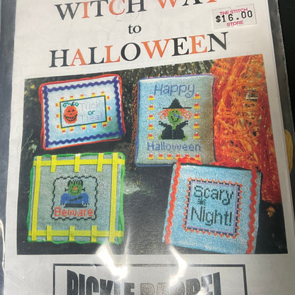 Pickle Barrel Designs Witch Way to Halloween cross stitch chart with Sullivan Threads