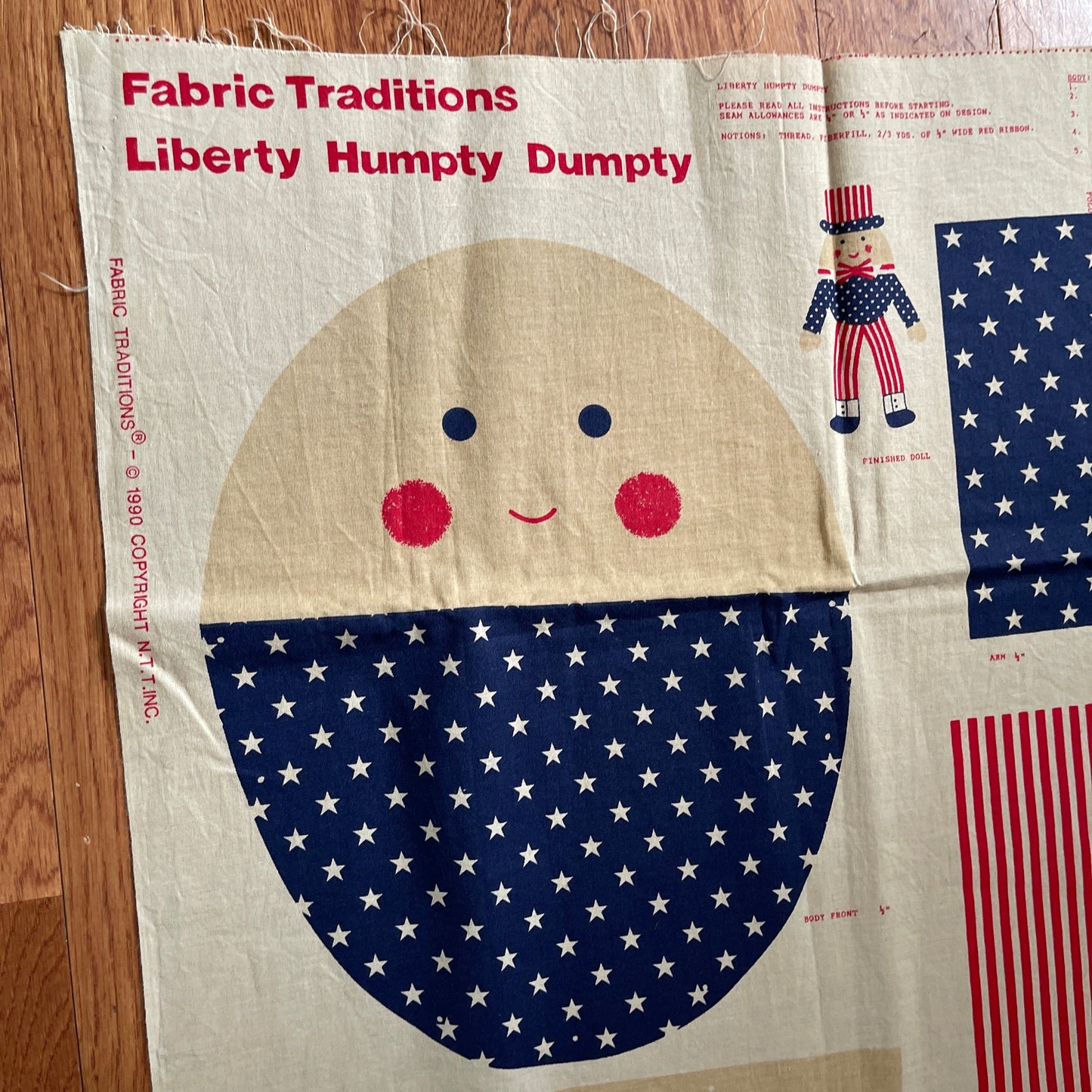 Fabric Traditions set of 2 Liberty Humpty Dumpty 1990 and Liberty Santa Doll 1991 Vintage Fabric Panels