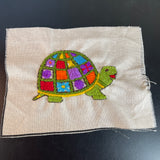 Cheerful colorful turtle hand made crewel vintage completed project