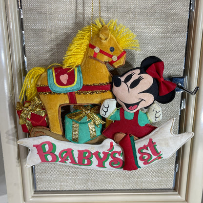 Minnie Mouse with rocking horse Baby's First Christmas vintage fabric ornament