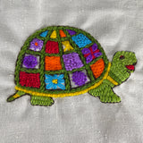 Cheerful colorful turtle hand made crewel vintage completed project