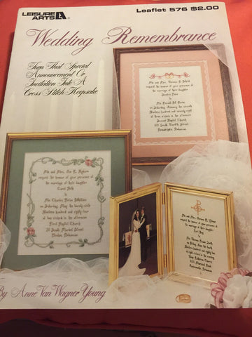 Leisure Arts Wedding Remembrance Leaflet 576 Vintage 1987 Counted Cross Stitch Invitation