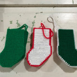 Set of 3 vintage plastic canvas hand crafted stocking ornaments
