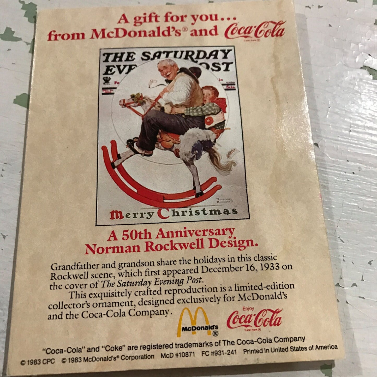 McDonalds and Coca-Cola Norman Rockwell Ornament dated 1983