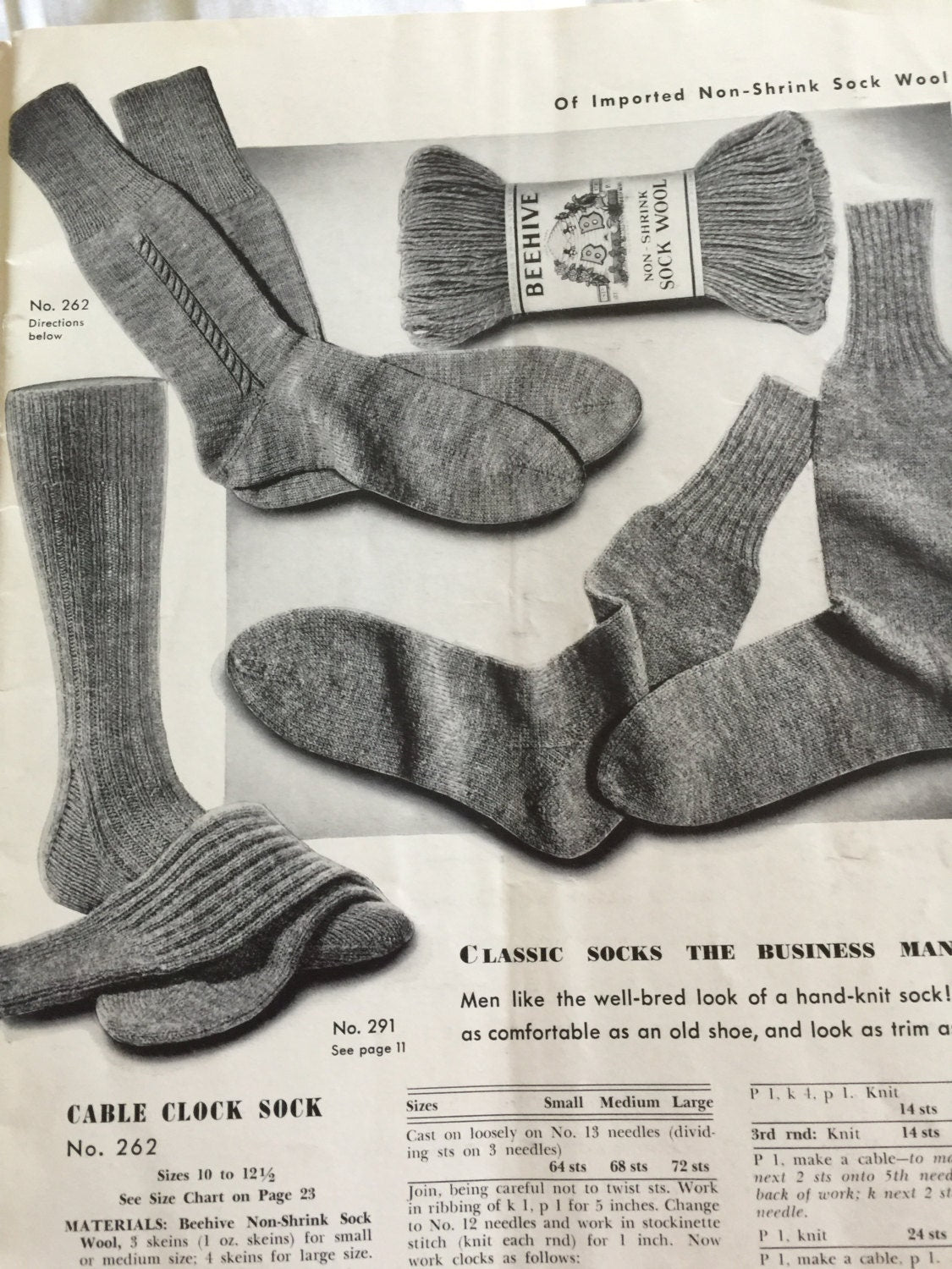 Hand Knits by Beehive Vintage pattern book circa 1940 Socks for men, women and children