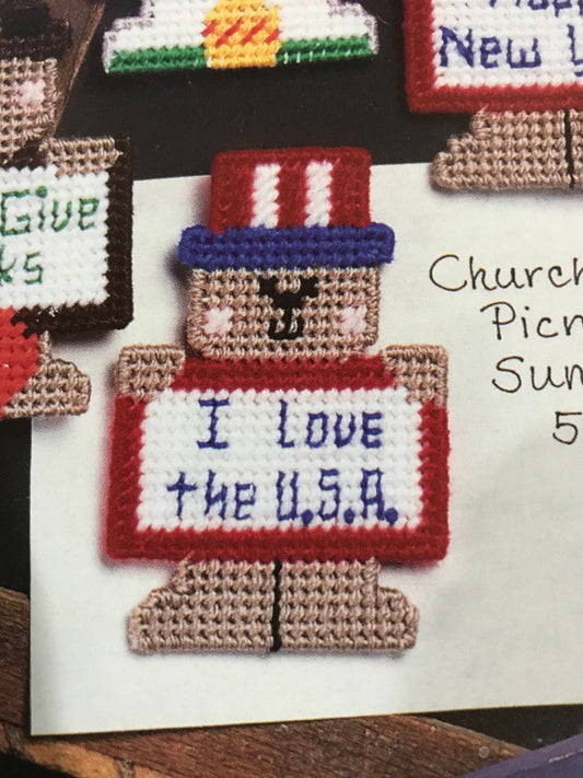 Leisure Arts Leaflet 1744 Happy Holiday Magnets in Plastic Canvas, Vintage