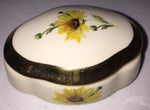 Kelley Ross distinguished China 22k gold, Vintage Collectible jewelry dish with painted Daisy's and gold trimmed lid exquisite, LaHanna PA