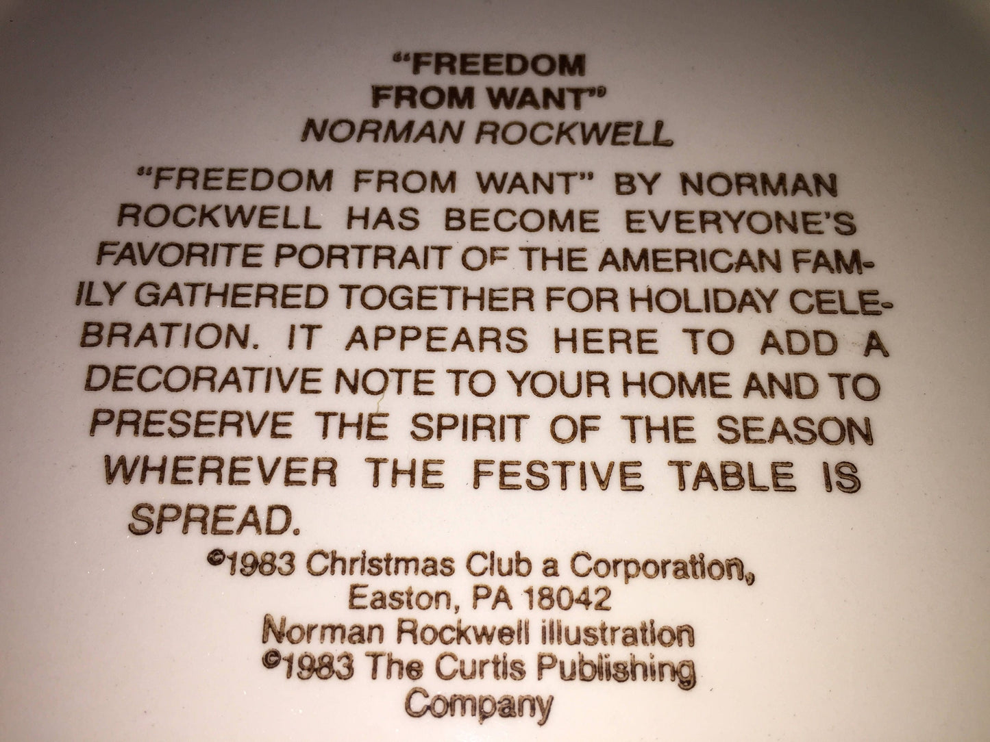 Norman Rockwell, "Freedom From Want" Pie Plate, Vintage 1983, Collectible Serving Wear