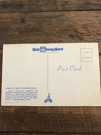 Vintage Collectible Walt Disney World Post Card , 1976, Symbol of Liberty Follows Parade