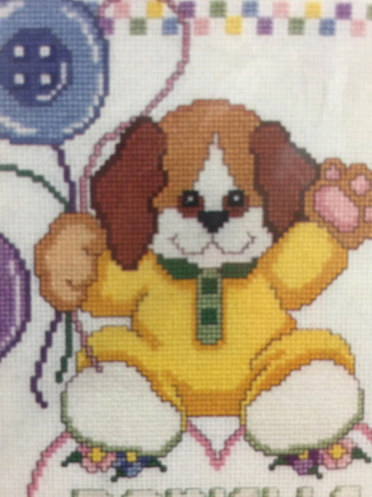 Janlyn, Cute as a button, birth announcement, No 54-60, Vintage, Counted Cross Stitch Kit*