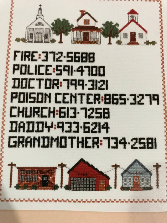 Emergency Number, Sampler, Vintage Counted Cross Stitch Chart