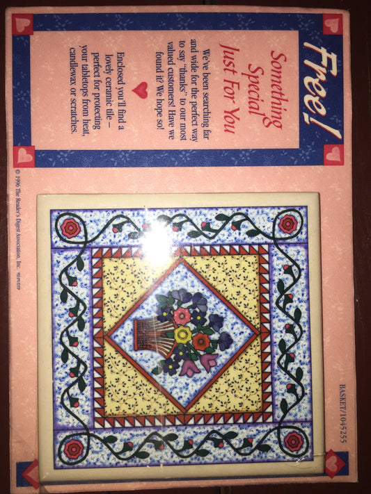 The Reader's Digest Association Inc. Basket 1045255, Vintage 1996, Collectible Advertising ceramic tile