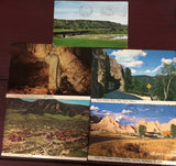 Vintage Westward trip five (5) used postcards New Mexico Veiled Statue, So. Dakota Badlands Hood Natl. Monument, Colorado U of C Boulder