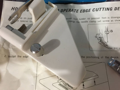 Edge cutter sewing machine instructions and foot in box Vintage tool for sewing machine