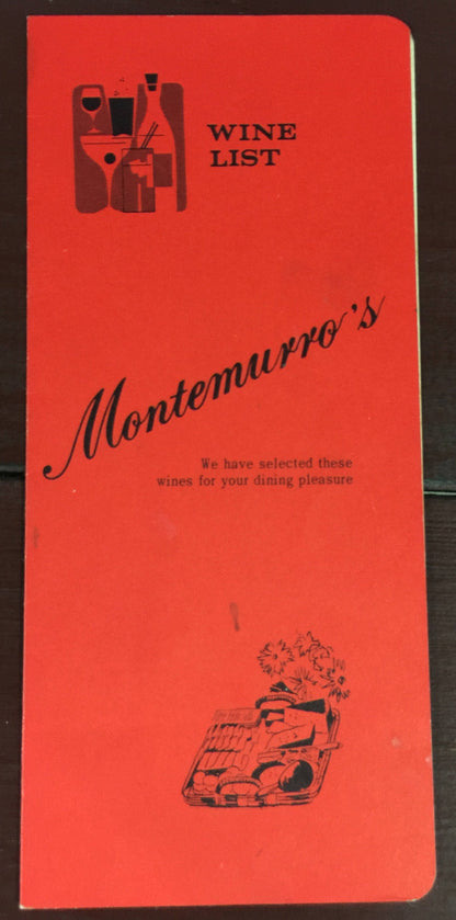 Vintage Collectible wine list from Montemurro's Sharpsburg, PA