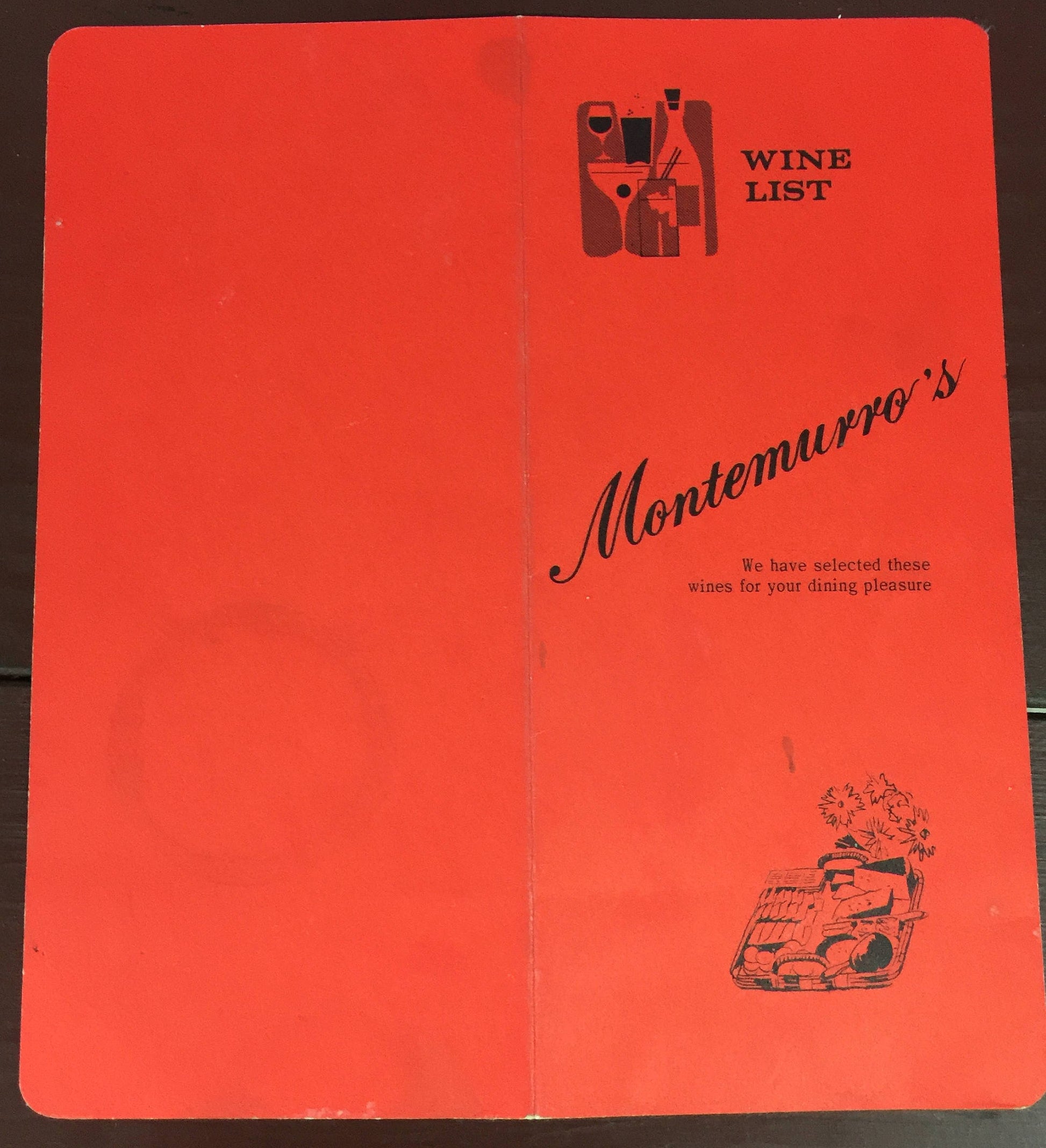 Vintage Collectible wine list from Montemurro's Sharpsburg, PA