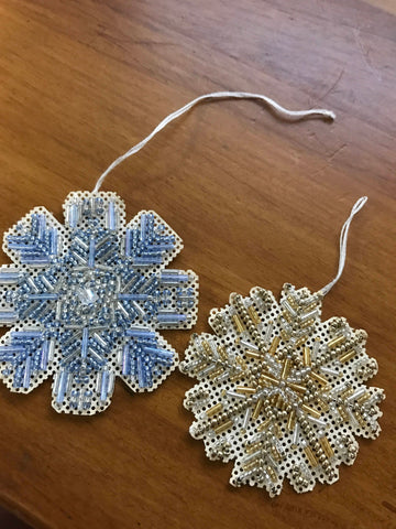 Beaded Ornaments, Set of 2, stitched on perforated paper
