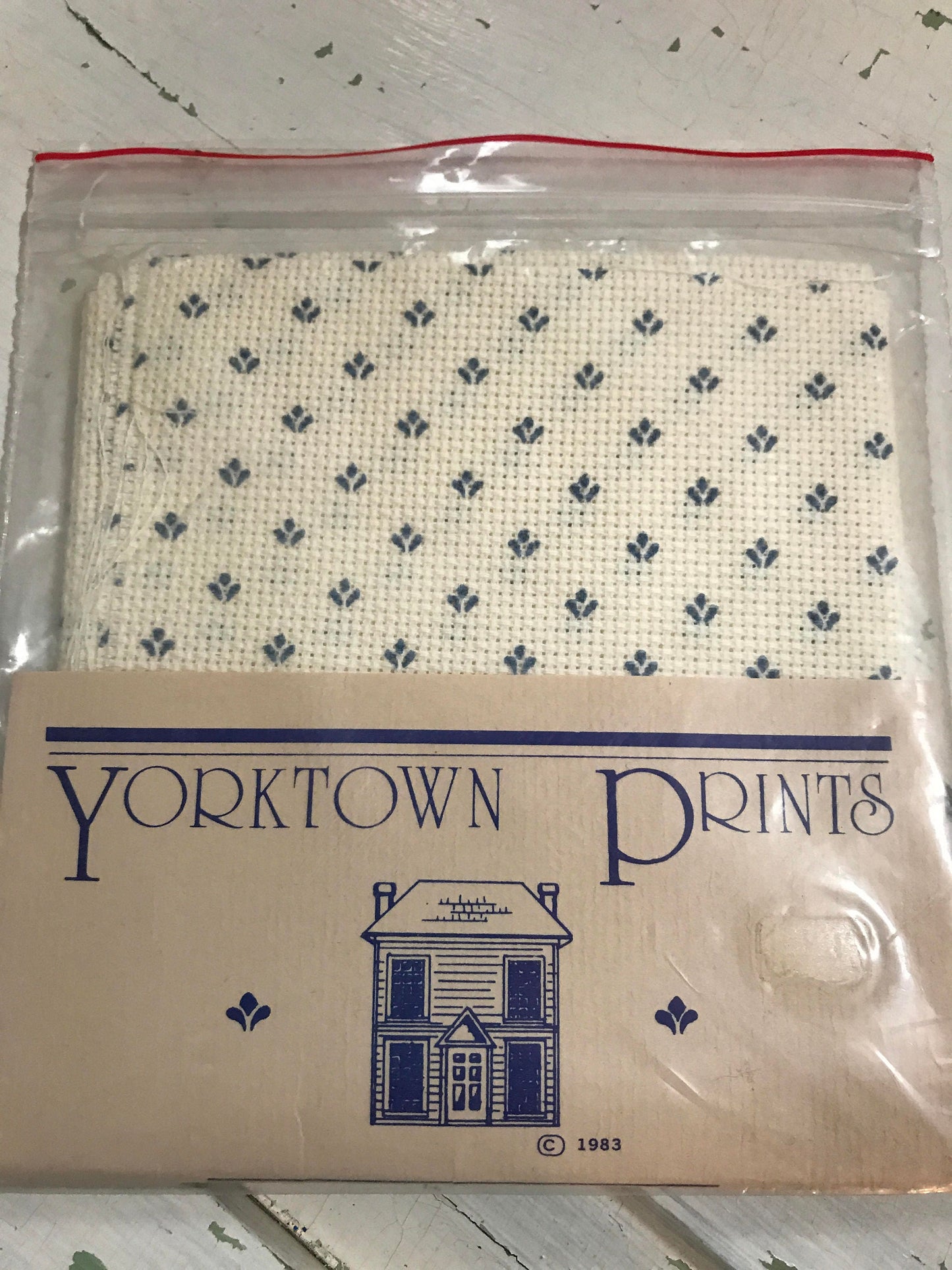 Yorktown Prints 14 count blue and ecru design Vintage counted cross stitch fabric 14.75 inch square