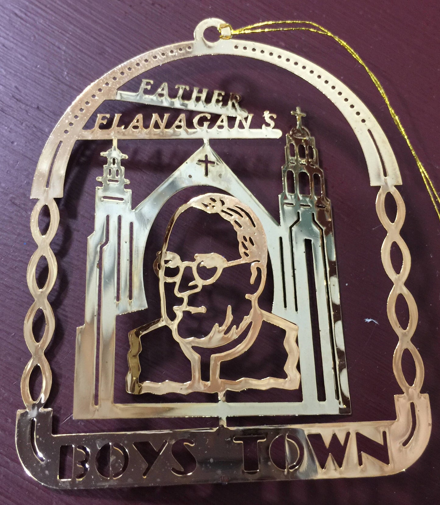 Boys Town,  Father Edward Flanagan, Vintage (1975), Nations Treasures 24k Gold finished Brass Ornament