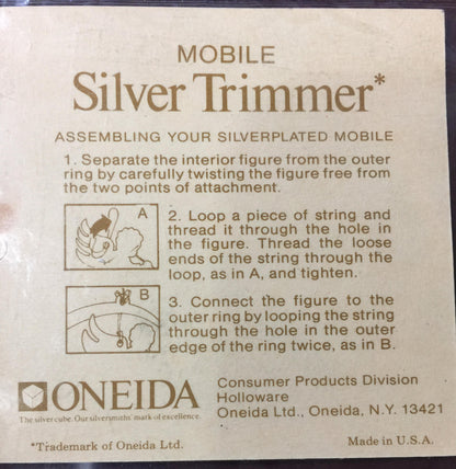 Silver Trimmer Angel Playing a Harp, by Oneida Silver Plated Vintage mobile ornament NIP