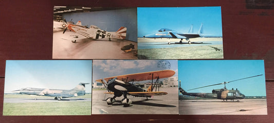 Vintage Collectible set of 5 post cards military aviation F-104C F-15A P-51D Uh-1P P-6E(used)