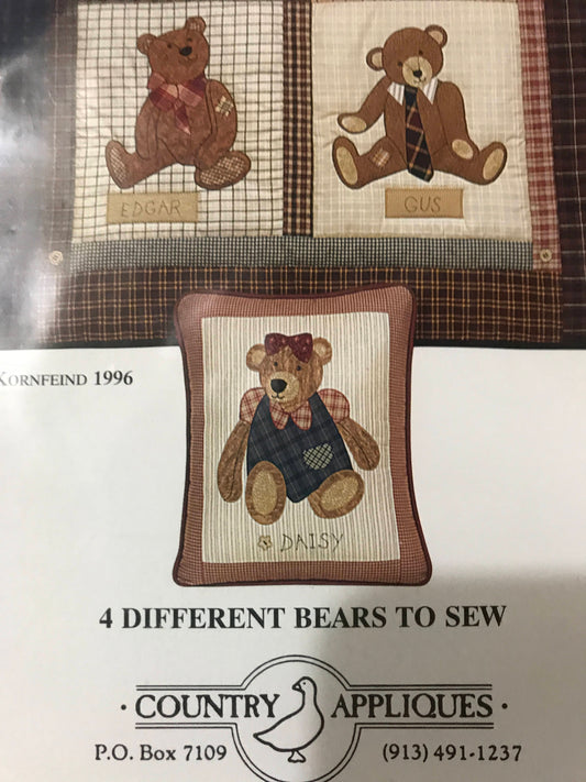 Country Appliques, Old Bears, vintage 1996, quilt patterns, 4 different bears to sew