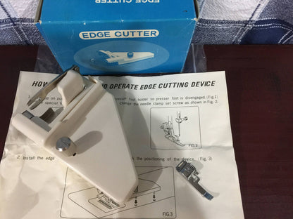 Edge cutter sewing machine instructions and foot in box Vintage tool for sewing machine