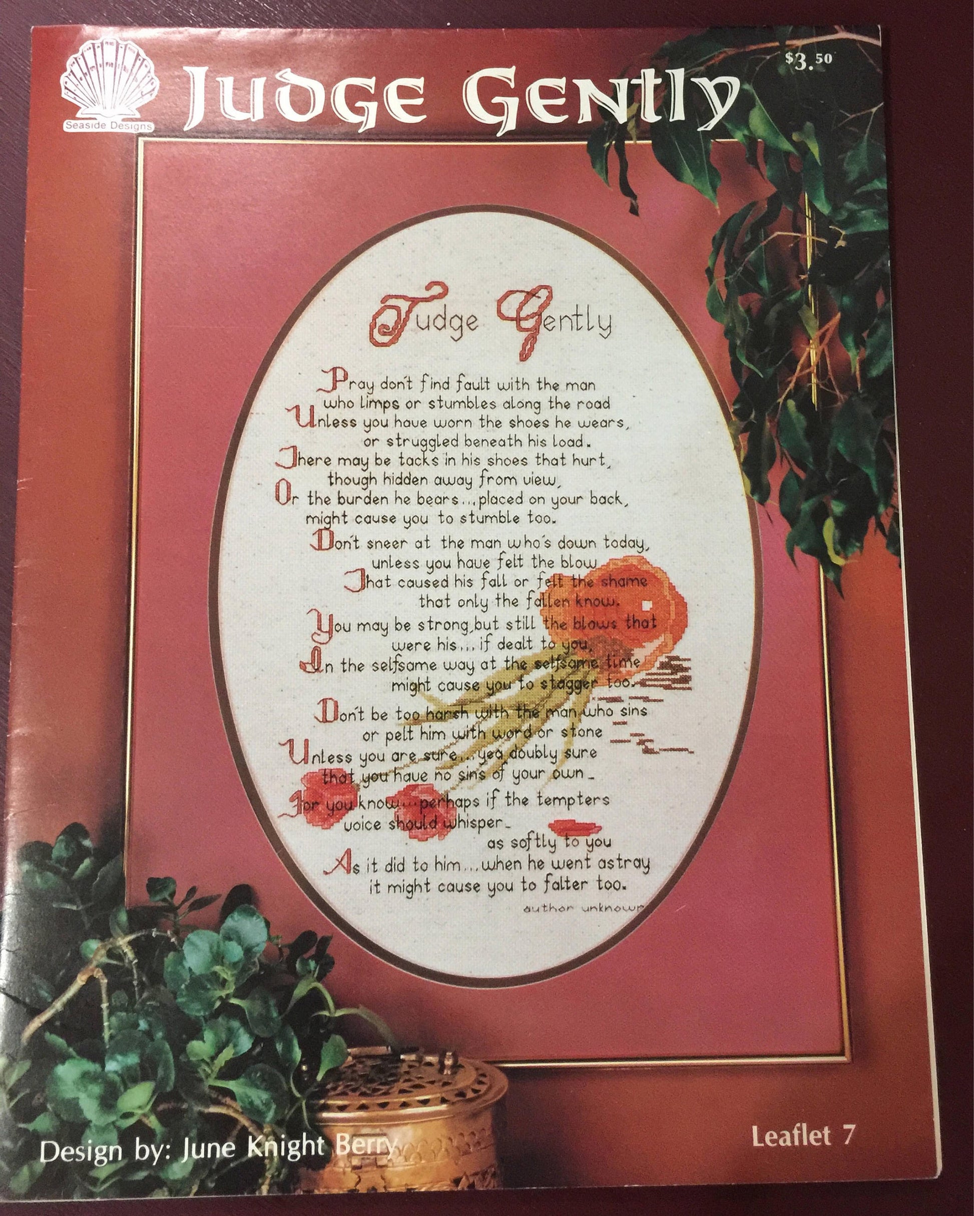 Vintage 1987 Seaside Designs "Judge Gently" Design by June Knight Berry hard to find counted cross stitch Leaflet 7