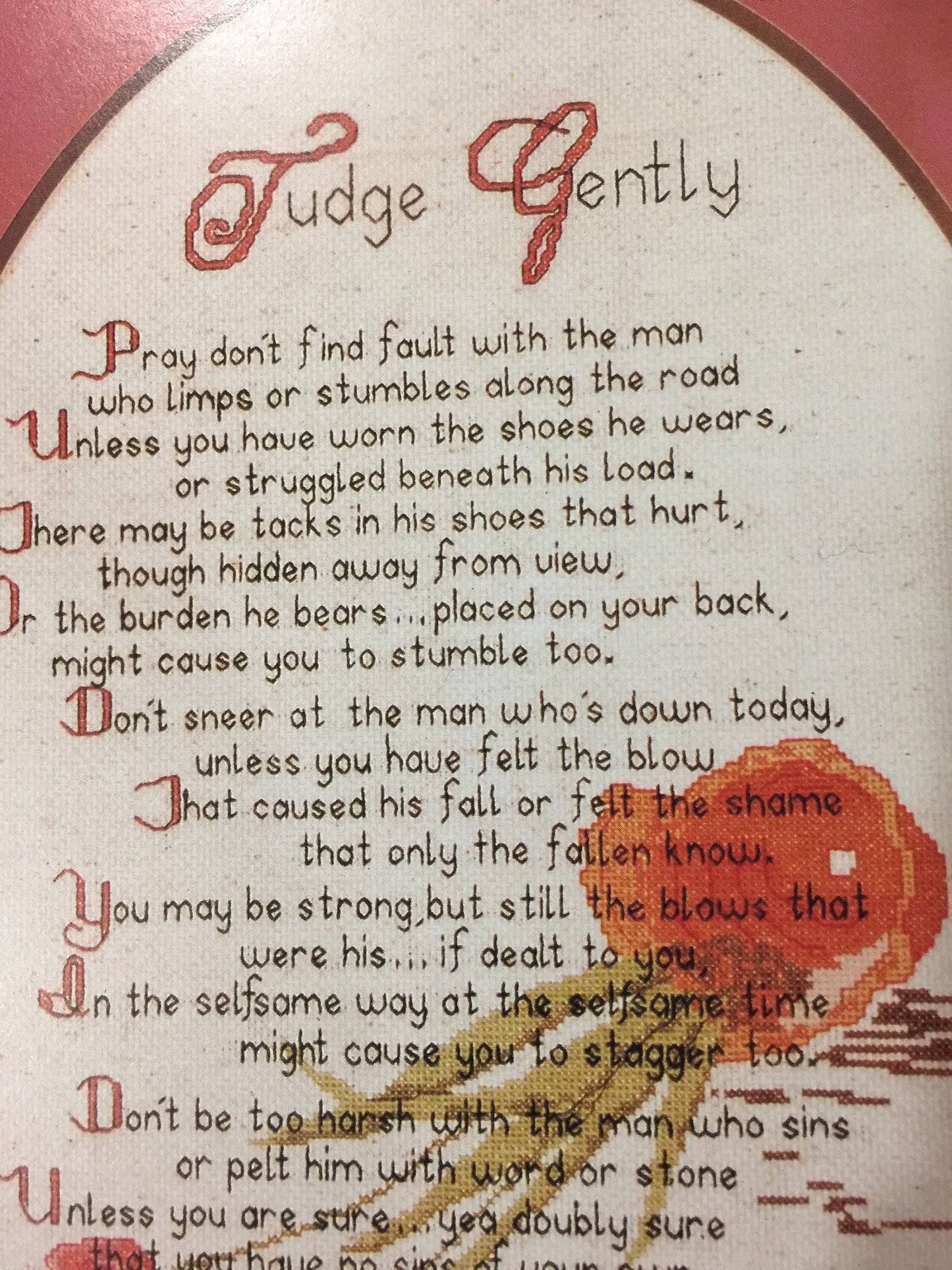 Vintage 1987 Seaside Designs "Judge Gently" Design by June Knight Berry hard to find counted cross stitch Leaflet 7