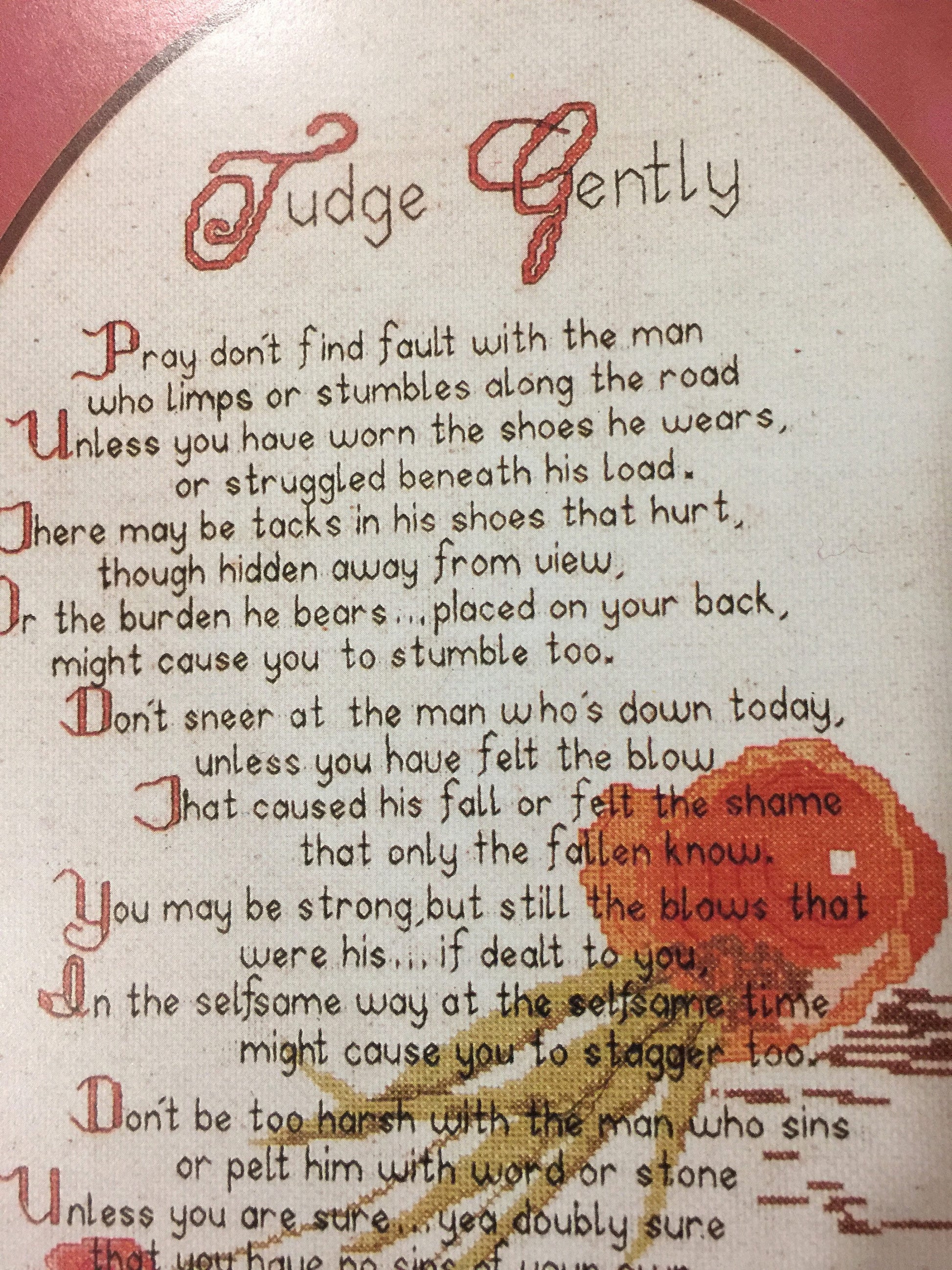 Vintage 1987 Seaside Designs "Judge Gently" Design by June Knight Berry hard to find counted cross stitch Leaflet 7