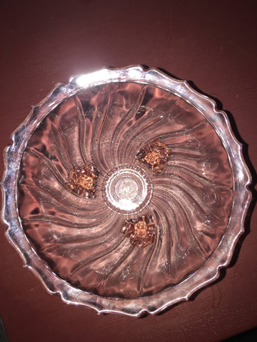 Jeanette Depression Glass Swirl-Pink Pattern 3-Footed Open Candy Dish