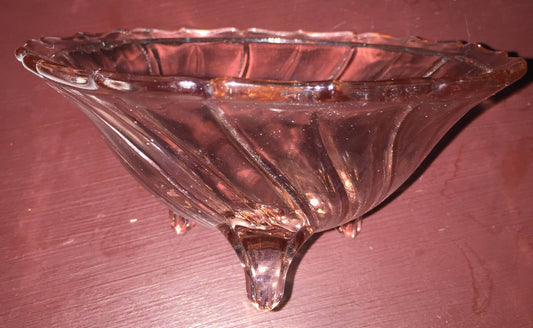 Jeanette Depression Glass Swirl-Pink Pattern 3-Footed Open Candy Dish