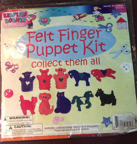 Krafters Korner for Kids Felt Finger Puppet Kit, mouse, cat, dog CC131