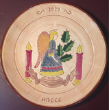 Pennsbury Pottery Noel Angel Vintage 1970 collectible plate First Edition signed by artist A.R. hand painted with plate hanger bracket
