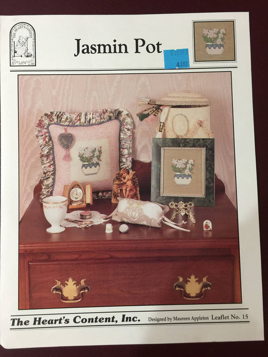 The Hearts Content Jasmin Pot Leaflet 15 designed by Maureen Appleton Vintage 1992 Counted Cross Stitch Chart