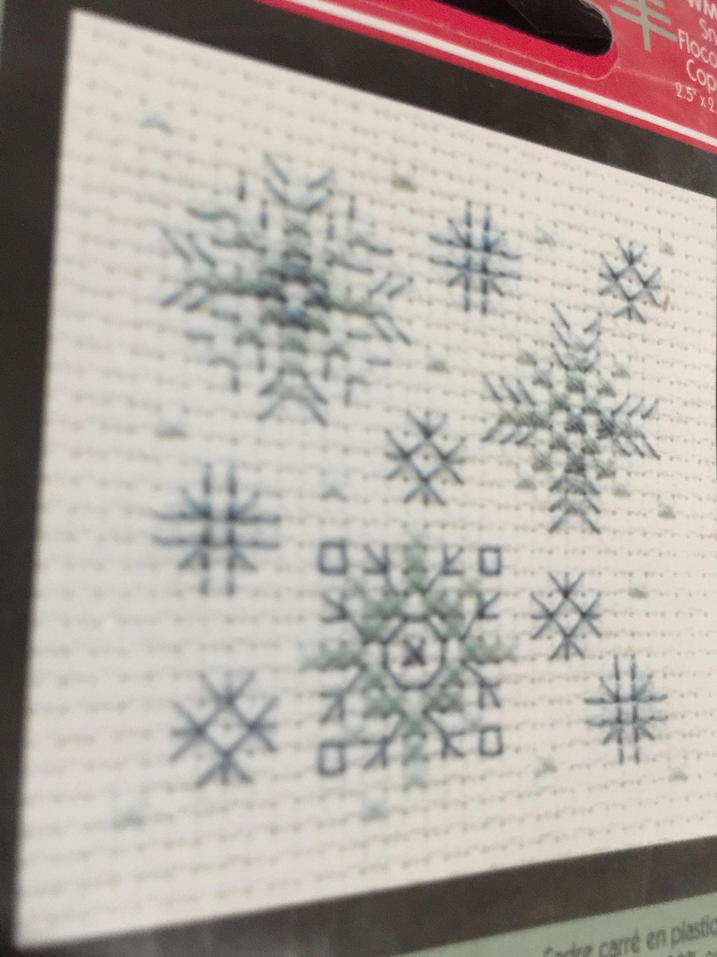 Set of five (5) Bucilla Plaid mini cross stitch kits includes Angel, Star, Candles, Snowflake and Frosty