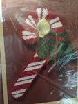 The Creative Circle, "Deck the Doors" Vintage 1987,  2609 Plastic Canvas Kit Candy cane 7 by 12.25 inches Noel 5.5 by 14 inches