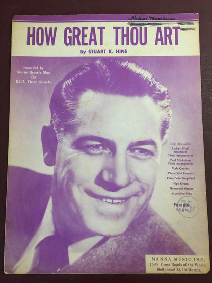 Vintage 1955 "How Great Thou Art" by Stuart K. Kline Sheet Music Manna Music*