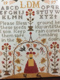 Vintage 1997 Homespun Sampler "Bless These Seeds" by L. McNally Counted Cross Stitch pattern