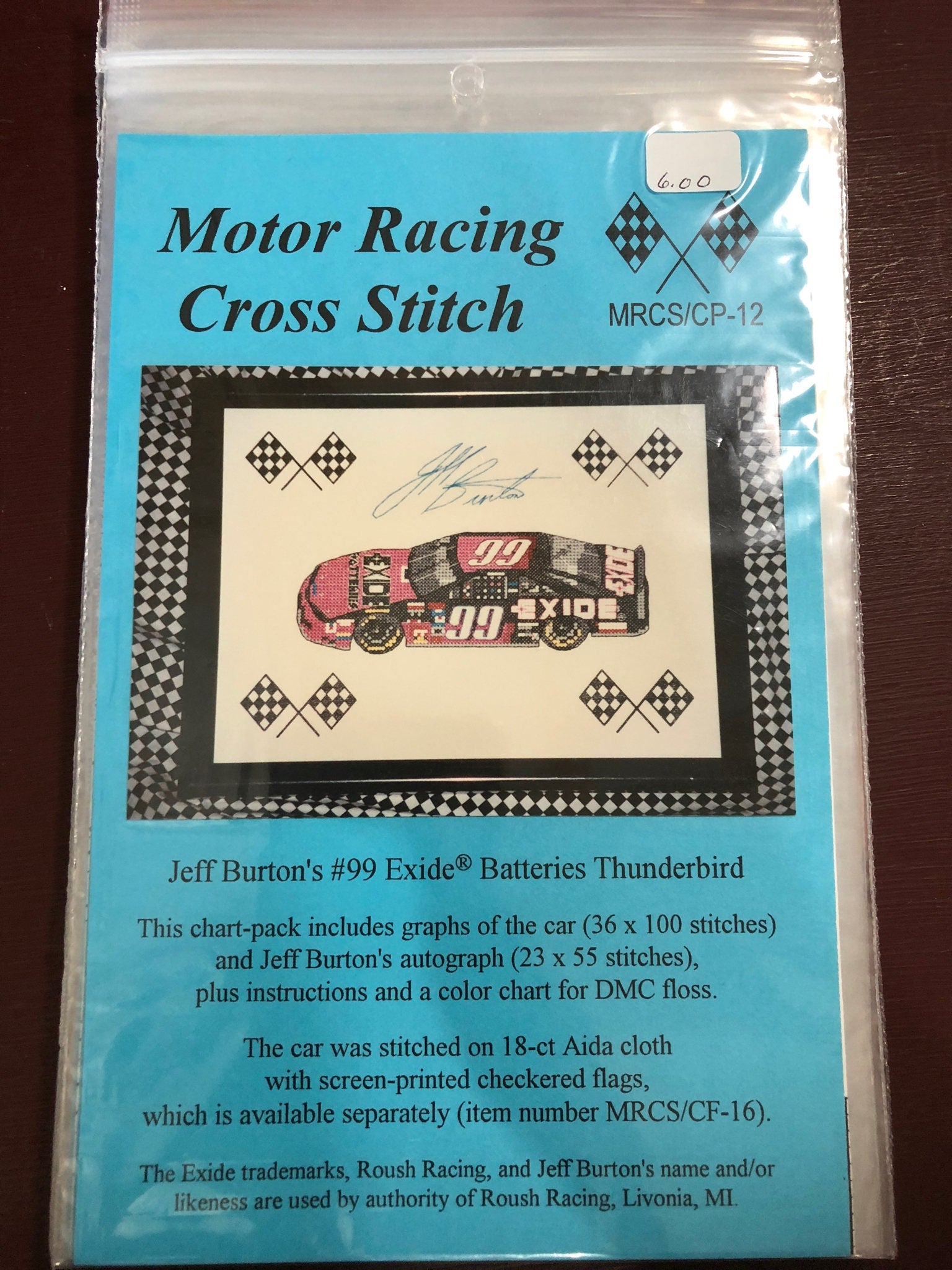 Number 99, Jeff Burton's, Thunderbird, Vintage Motor Racing Cross Stitch Chart
