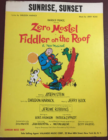 Vintage, 1964 Sunrise, Sunset from Zero Mostel Fiddler on the Roof musical, Sheet Music, Lyrics by Sheldon Harnick Music by Jerry Bock*