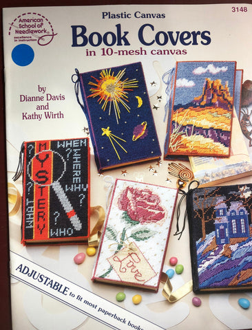 Vintage 1994 Plastic Canvas Book Covers in 10-mesh canvas by Diane Davis and Kathy Wirth  American School of Needlework 3148 pattern book