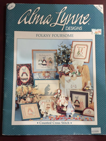 Alma Lynn Designs Folksy Foursome Vintage 1987 Counted Cross Stitch Pattern Book