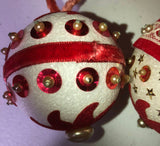 Red Sequin, Set of 2, Vintage Christmas Ornaments